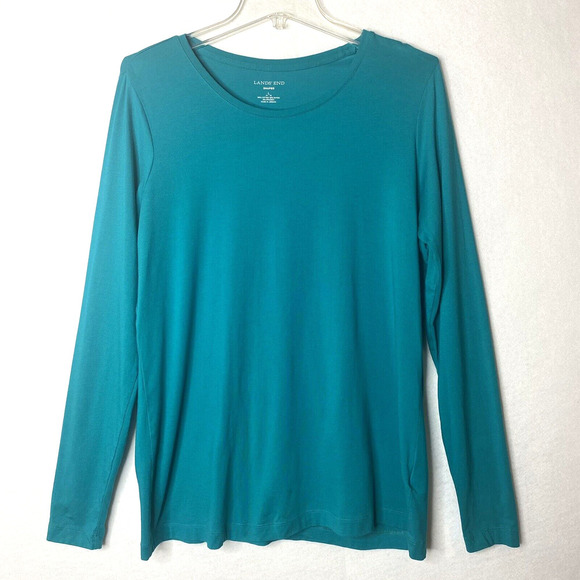 Lands' End Tops - Lands End Shaped Layering Tee Top L Teal Long Sleeve Casual Shirt Relax Classic